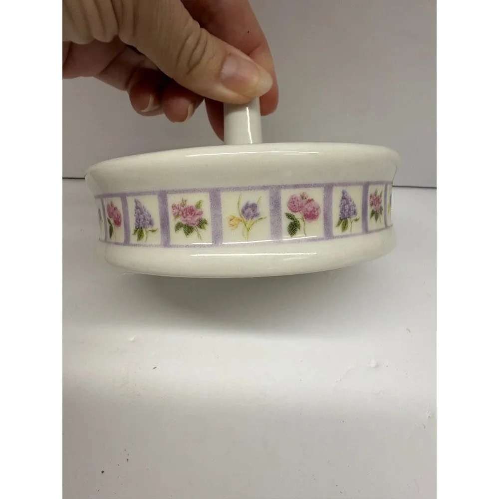 Bill Barnes Ceramic Floral Ring Holder Dish Purple Yellow Flowers Cottagecore